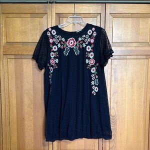 Umgee Black Embroidered Floral Mini Dress